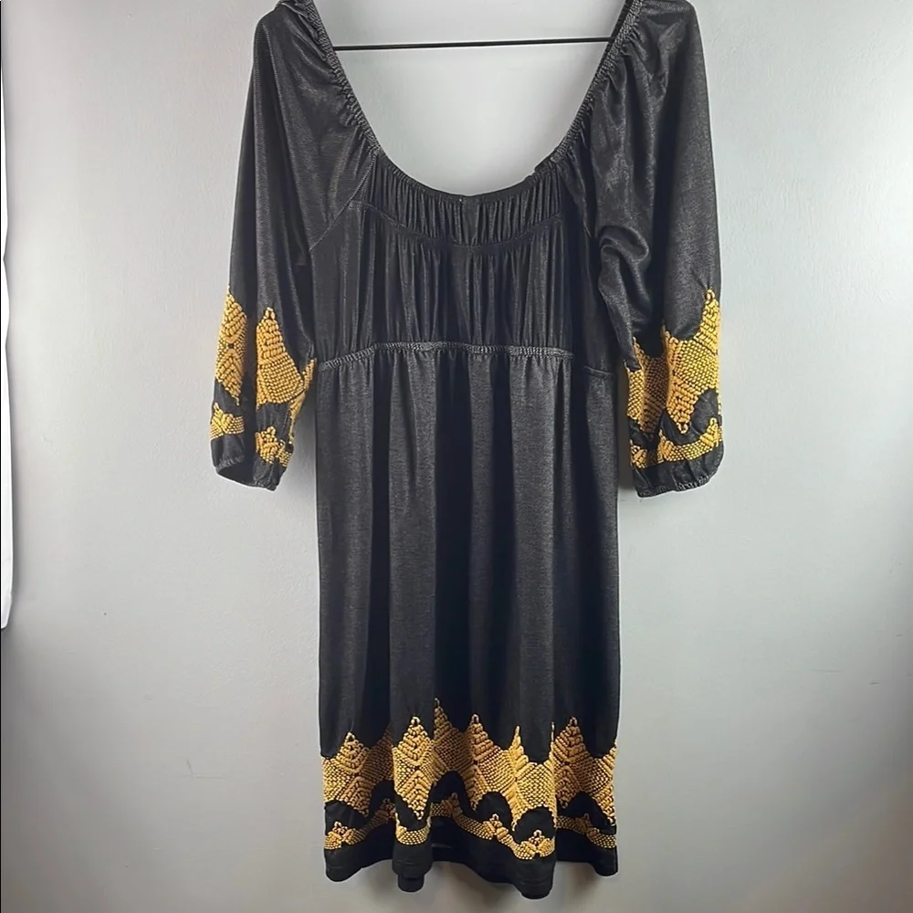 Uncle Frank Black and Gold Embroidered Boho Dress Size M